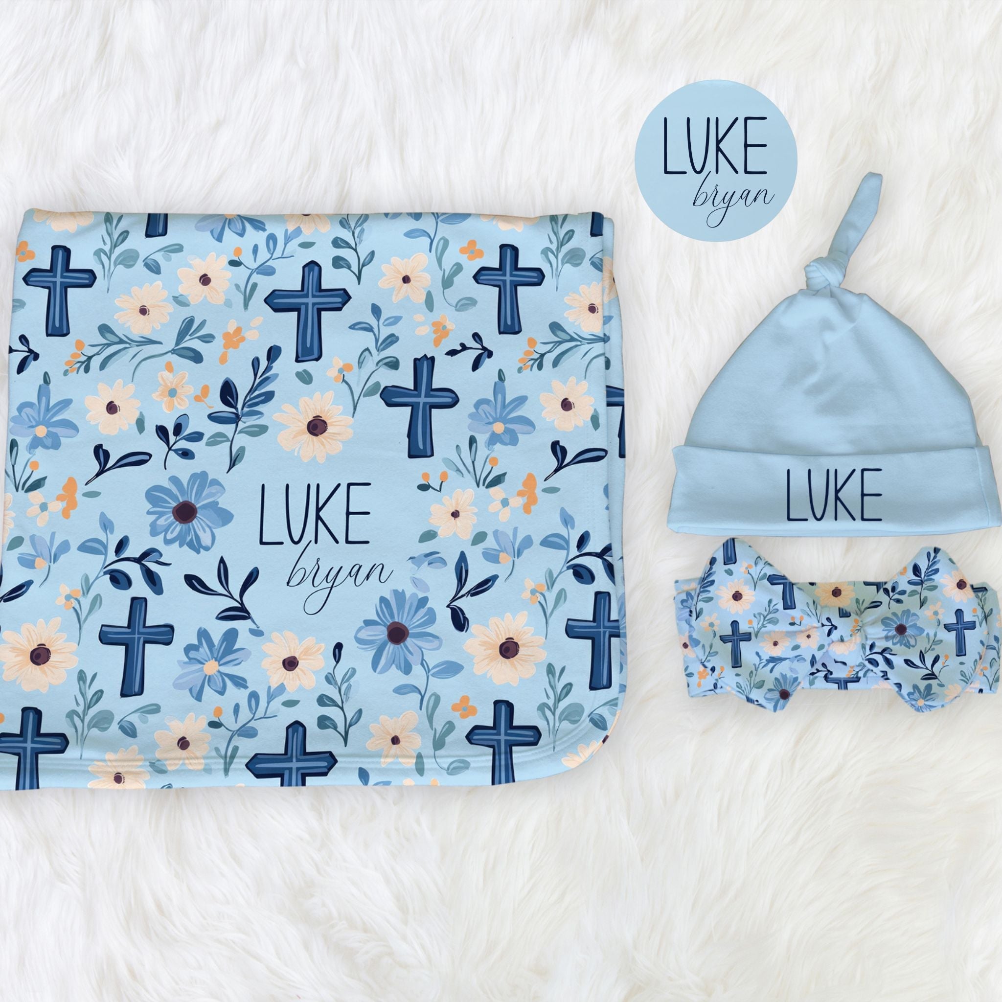 Floral Faith Blue Swaddle Set - Twinklette™