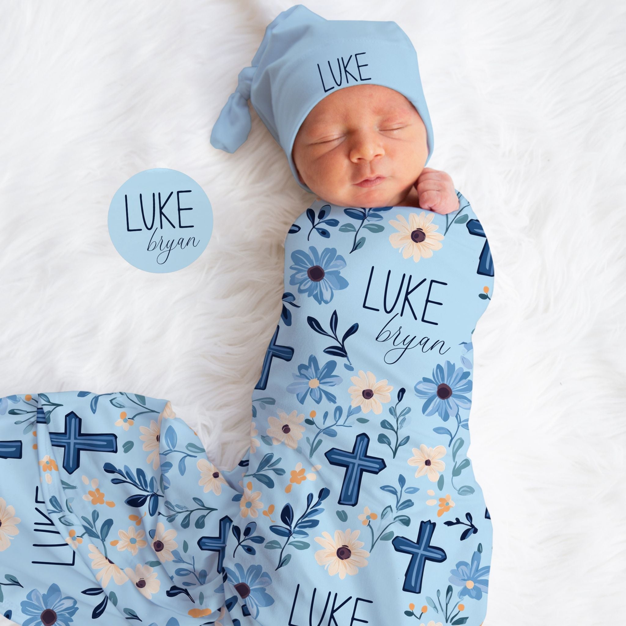 Floral Faith Blue Swaddle Set - Twinklette™
