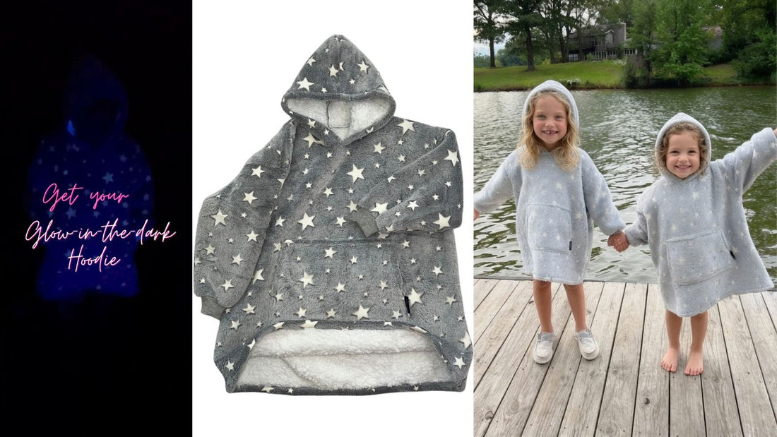 Glow in the dark camping gifts for kids - sherpa hoodie at the lake