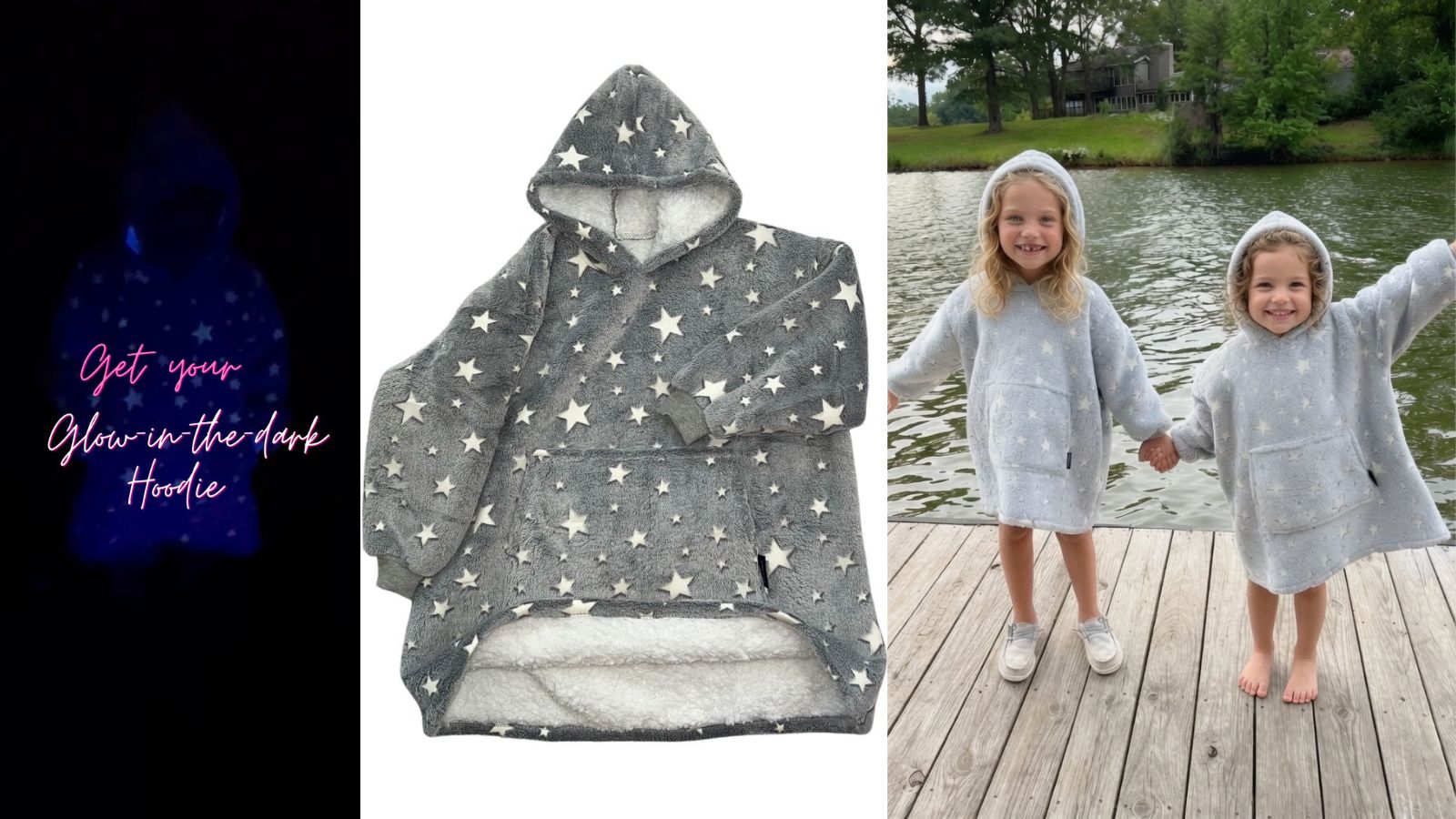 Glow in the dark camping gifts for kids - sherpa hoodie at the lake