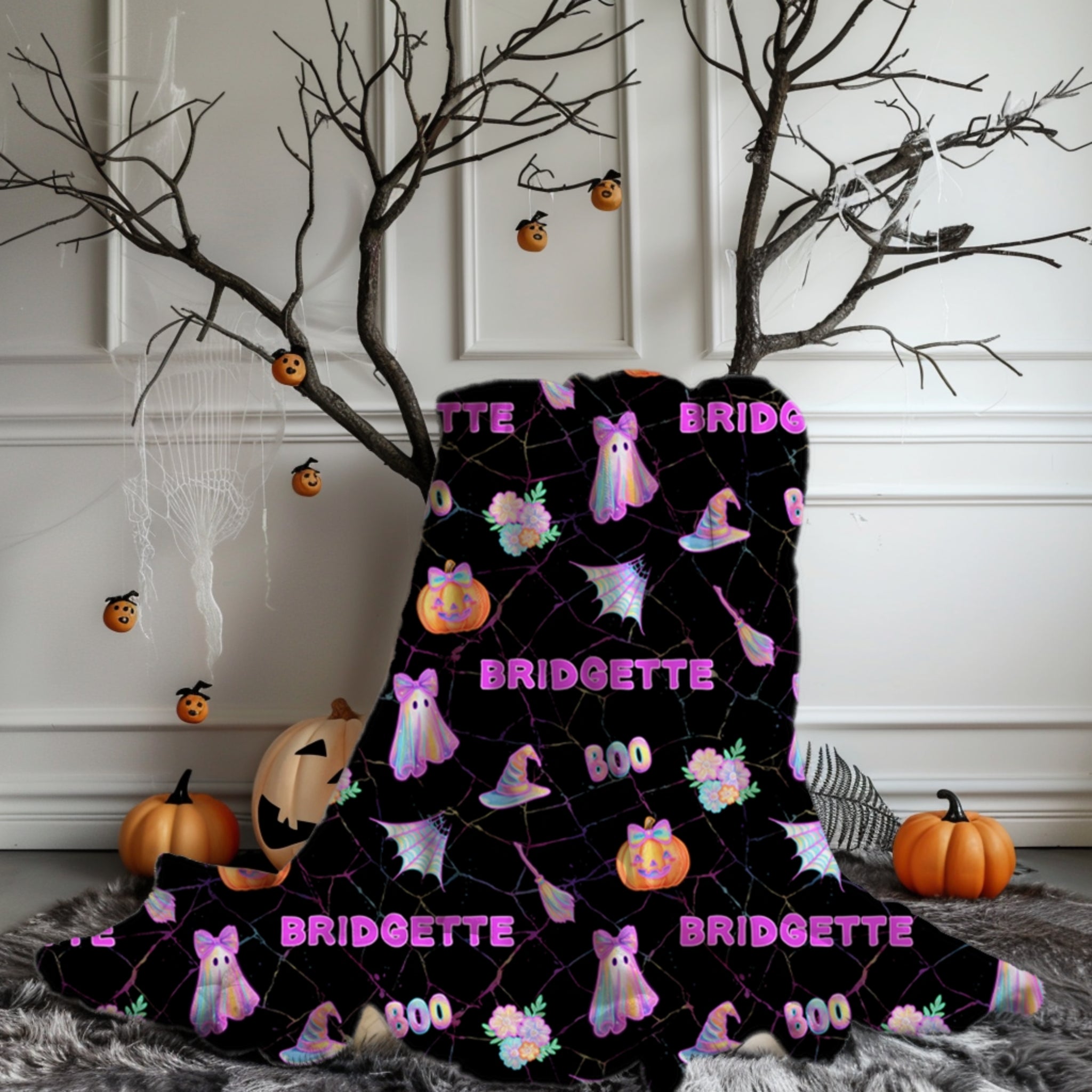 Personalized Neon Halloween Blanket