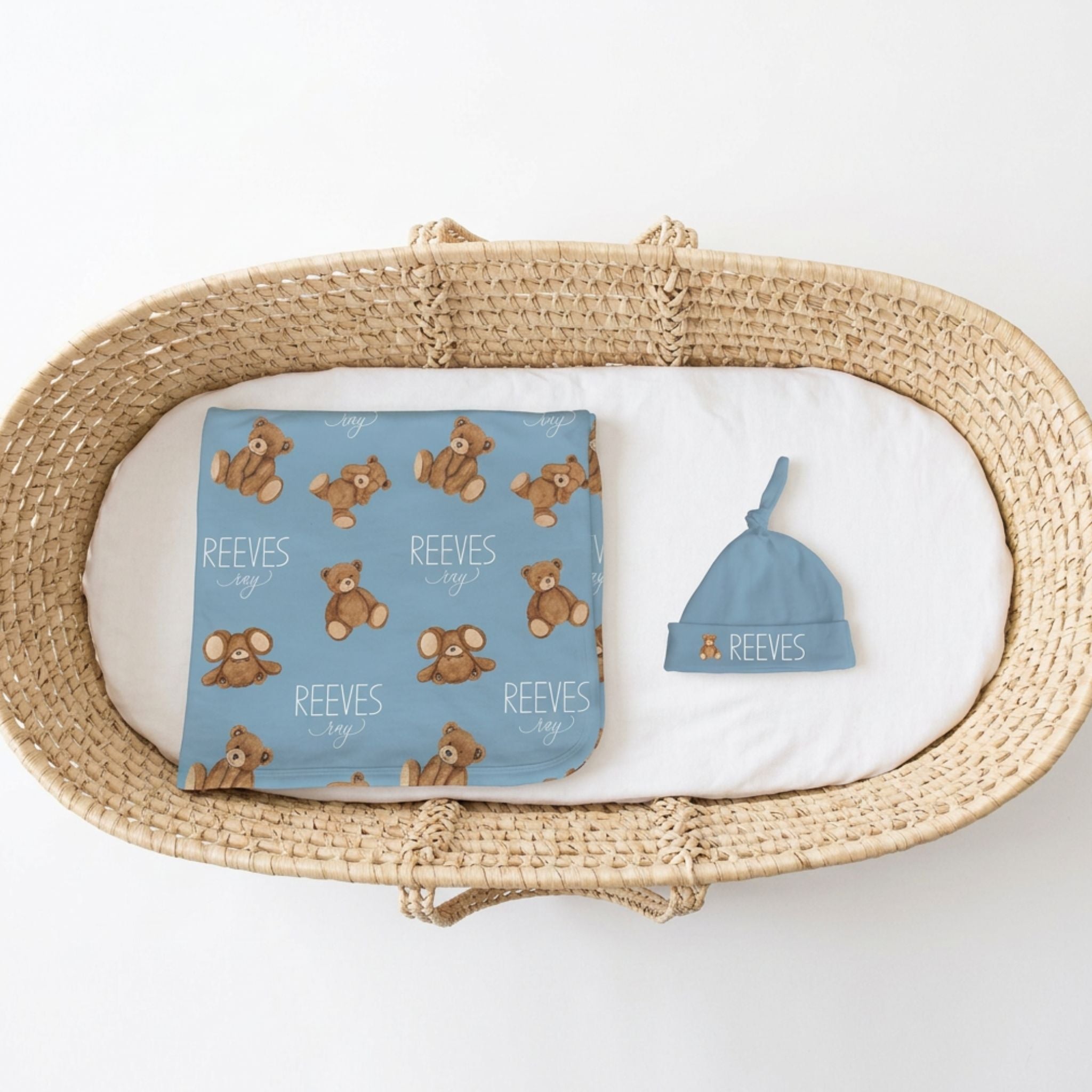 Personalized Teddy Bear Swaddle & Hat Set
