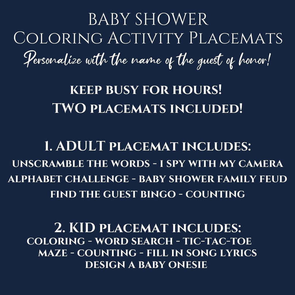 Baby Shower Placemats - Personalized - Twinklette™