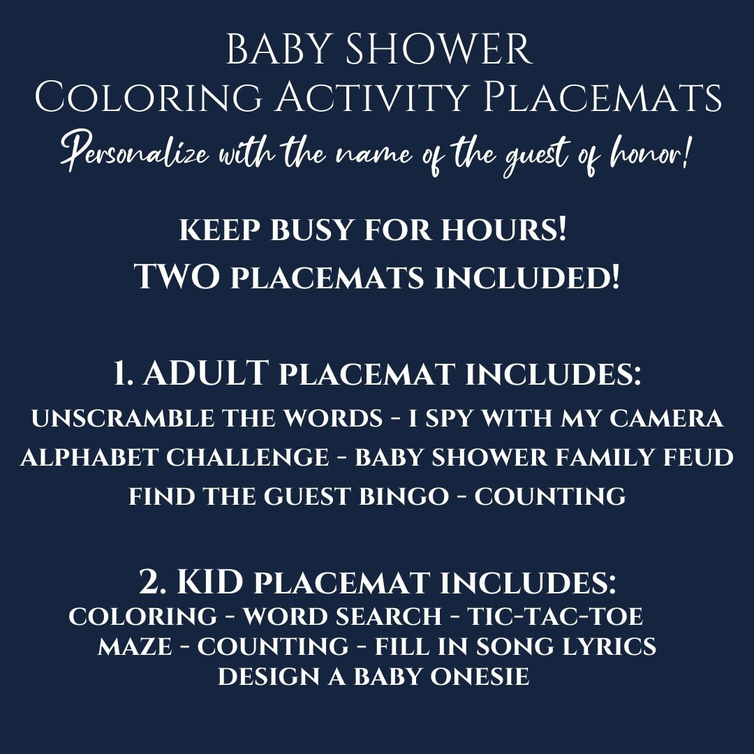 Baby Shower Placemats - Personalized - Twinklette™