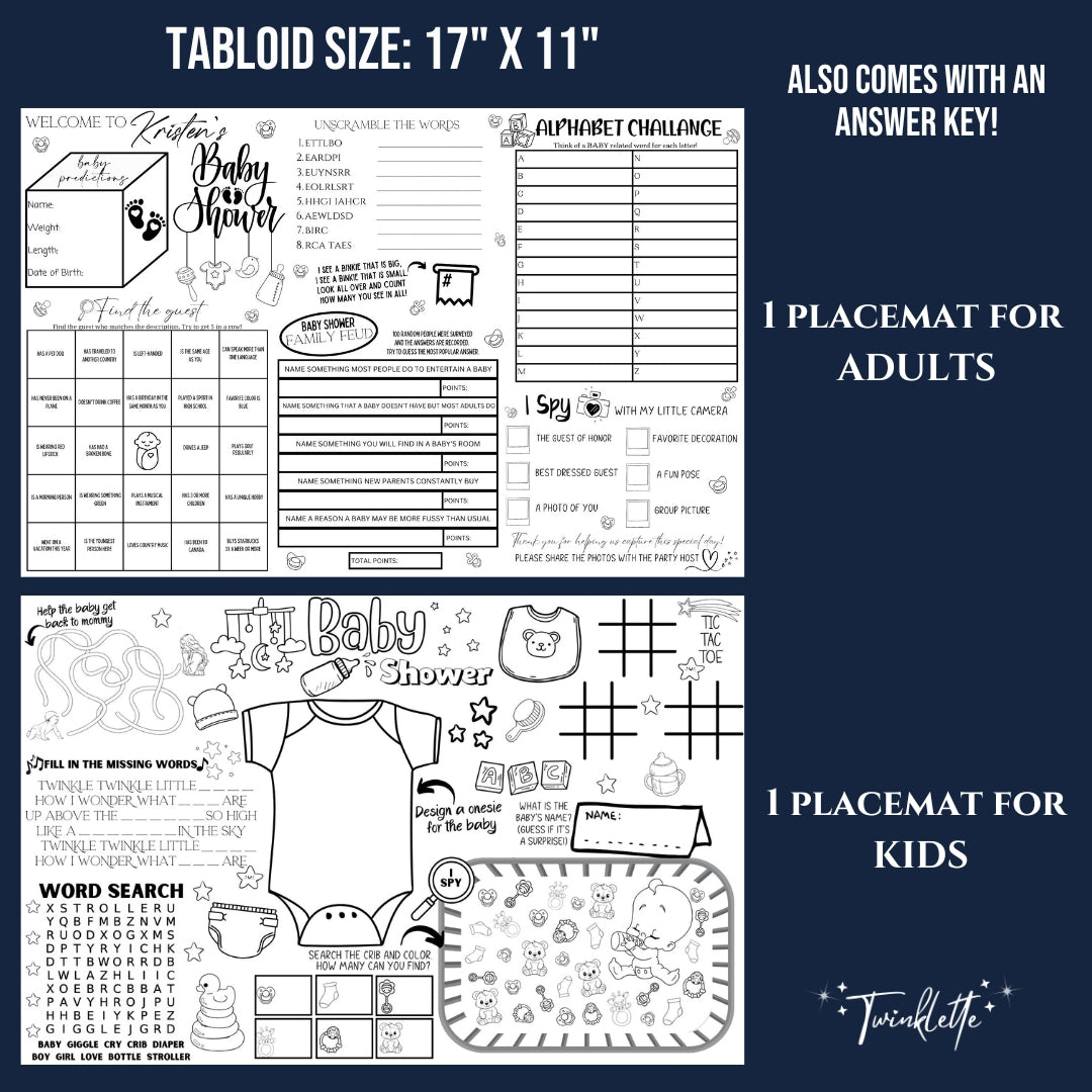 Baby Shower Placemats - Personalized - Twinklette™
