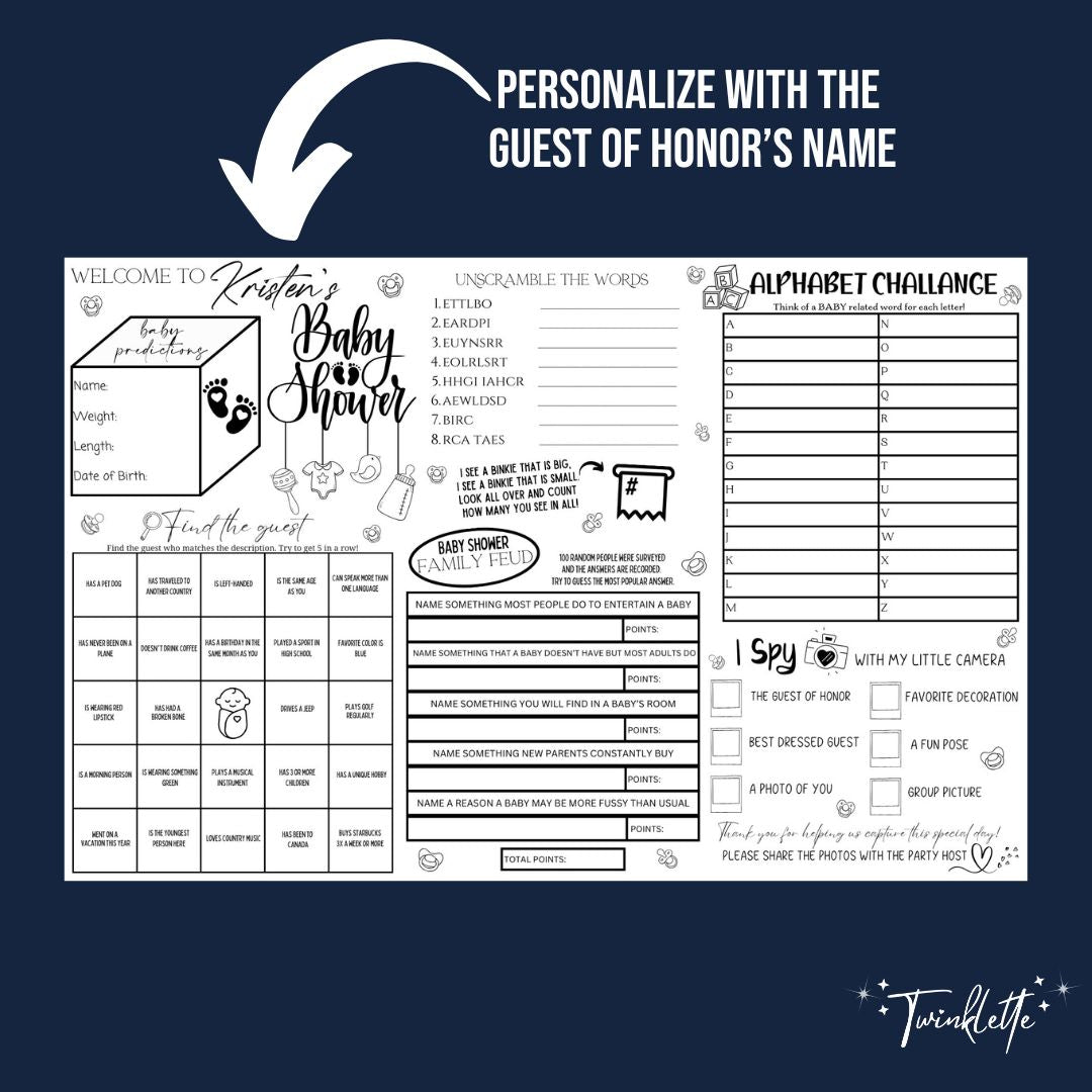 Baby Shower Placemats - Personalized - Twinklette™