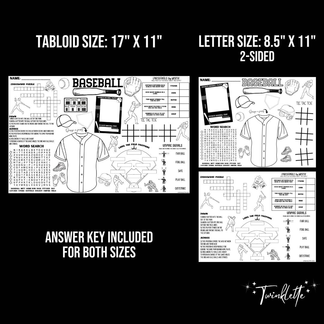 Baseball Coloring Activity Placemat: Learn Baseball - Twinklette™