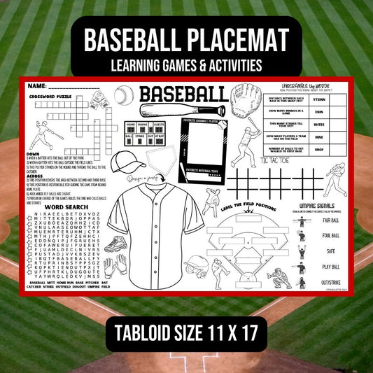 Baseball Coloring Activity Placemat: Learn Baseball - Twinklette™