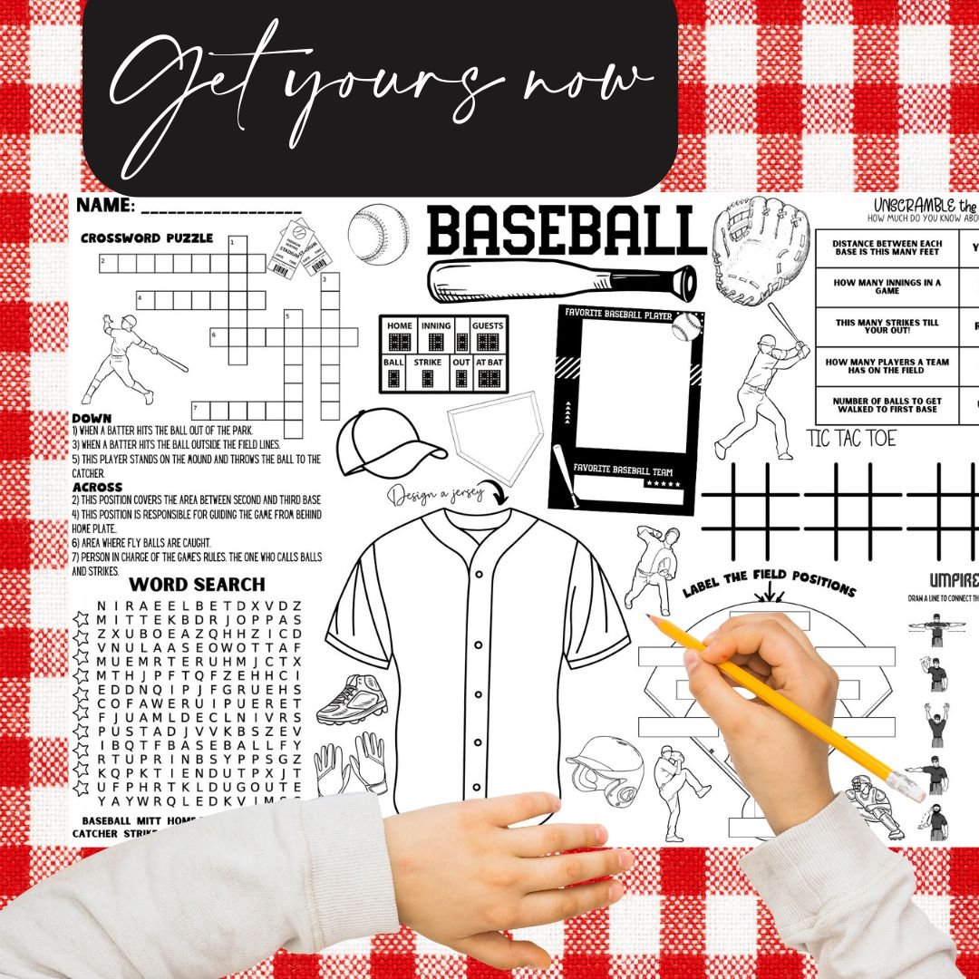 Baseball Coloring Activity Placemat: Learn Baseball - Twinklette™