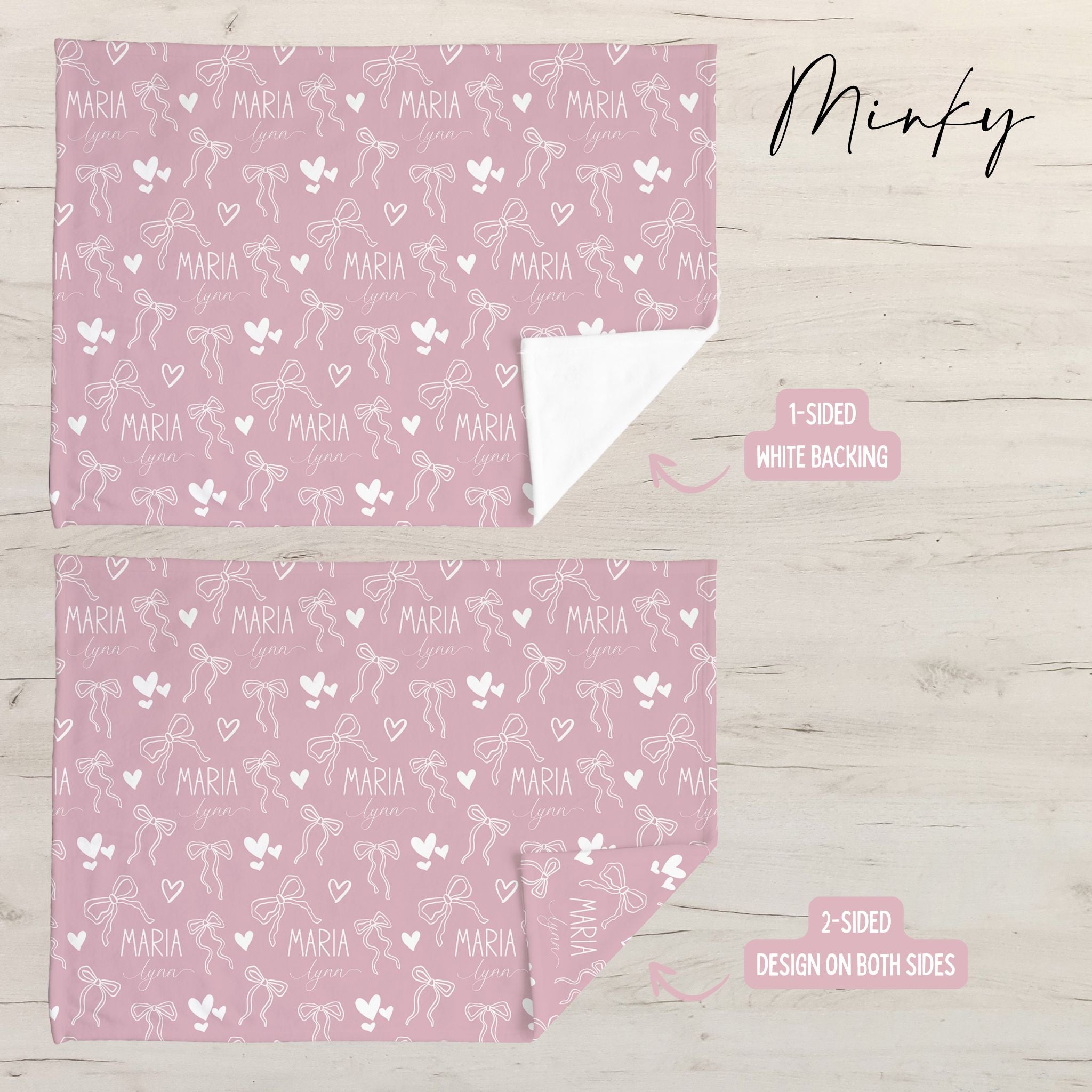 Heart Bows Baby Minky Blanket