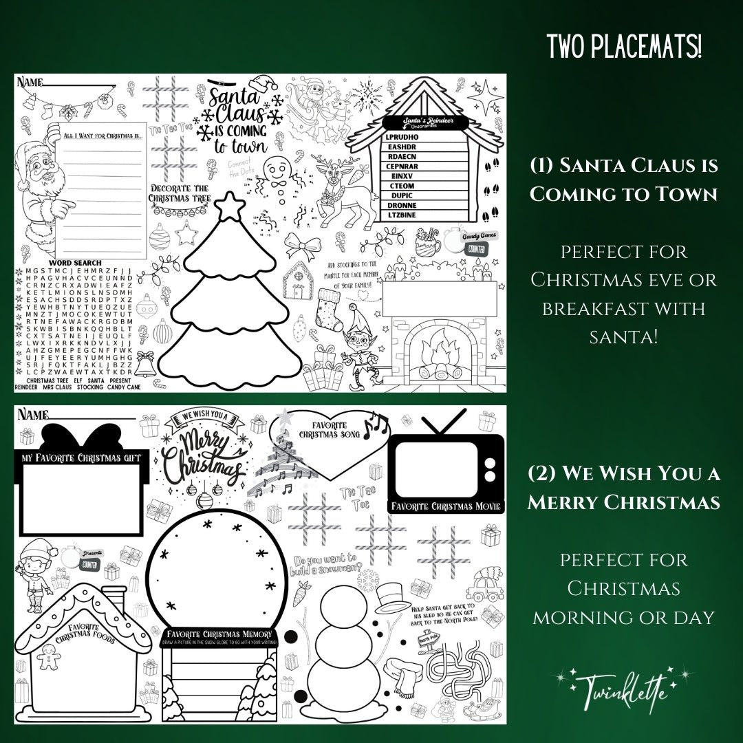 Christmas Coloring Placemats (TWO Included) - Twinklette™