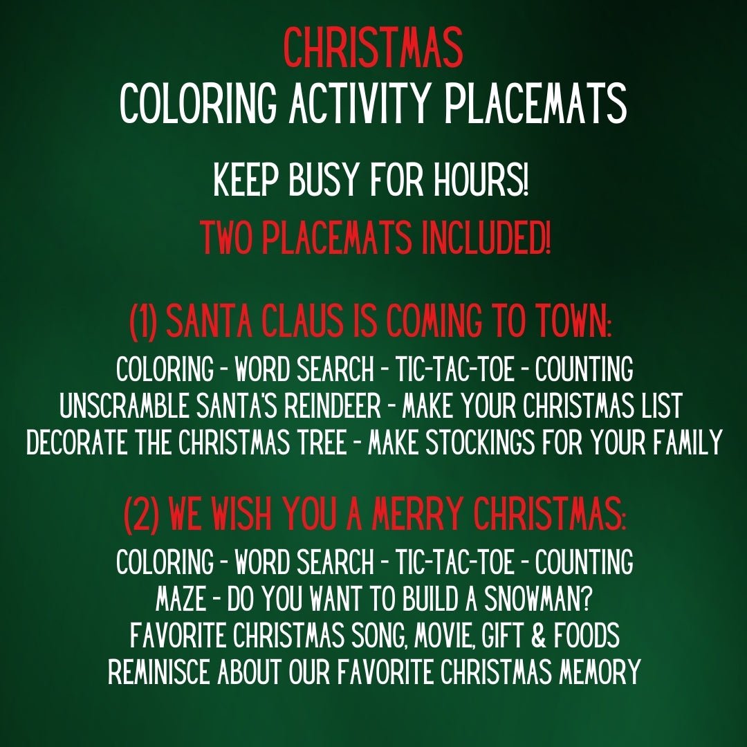 Christmas Coloring Placemats (TWO Included) - Twinklette™