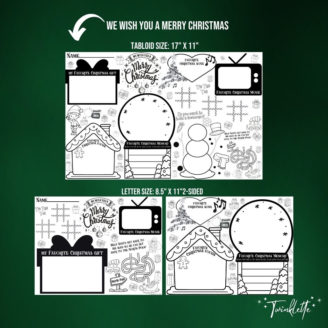 Christmas Coloring Placemats (TWO Included) - Twinklette™