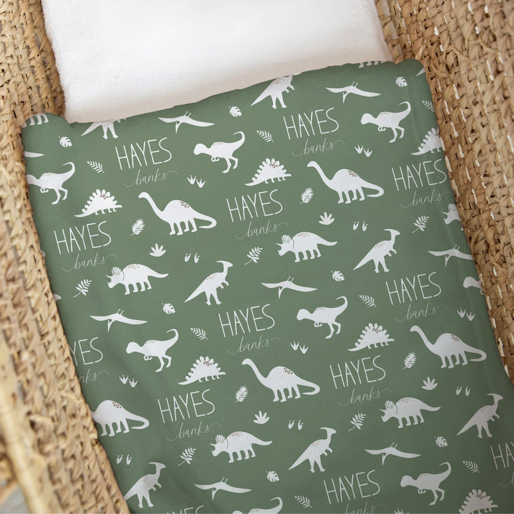 Personalized dinosaur baby swaddle with custom name dino print newborn gift