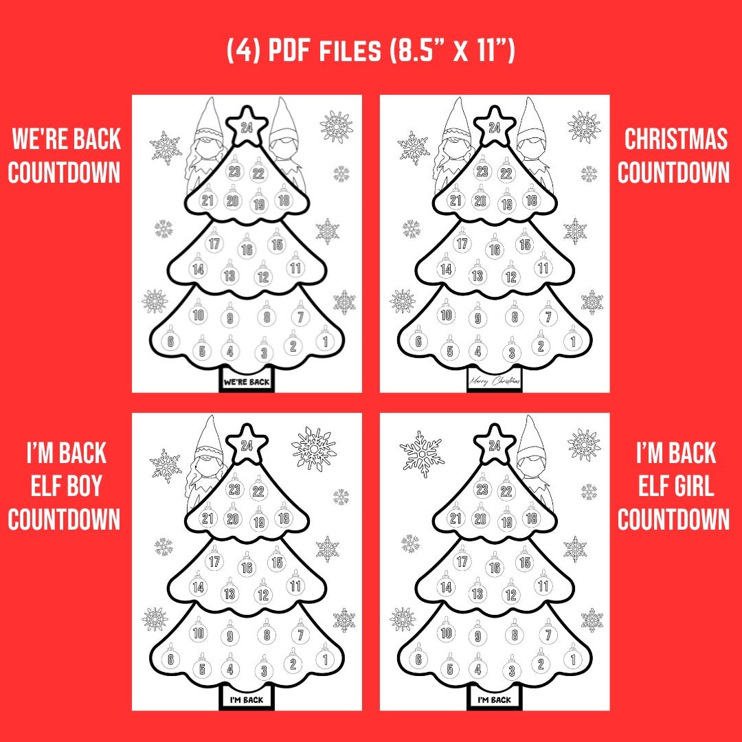 Elf Return Countdown Calendar: Christmas Coloring Page (Digital Download) - Twinklette™