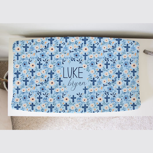 Floral Faith Blue Changing Pad Cover - Twinklette™