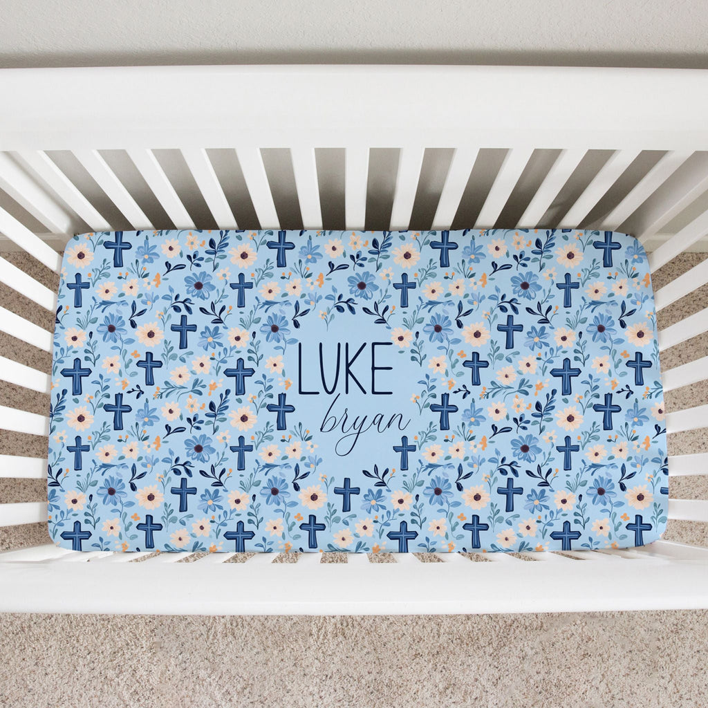 Floral Faith Blue Crib Sheet - Twinklette™