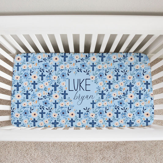 Floral Faith Blue Crib Sheet - Twinklette™
