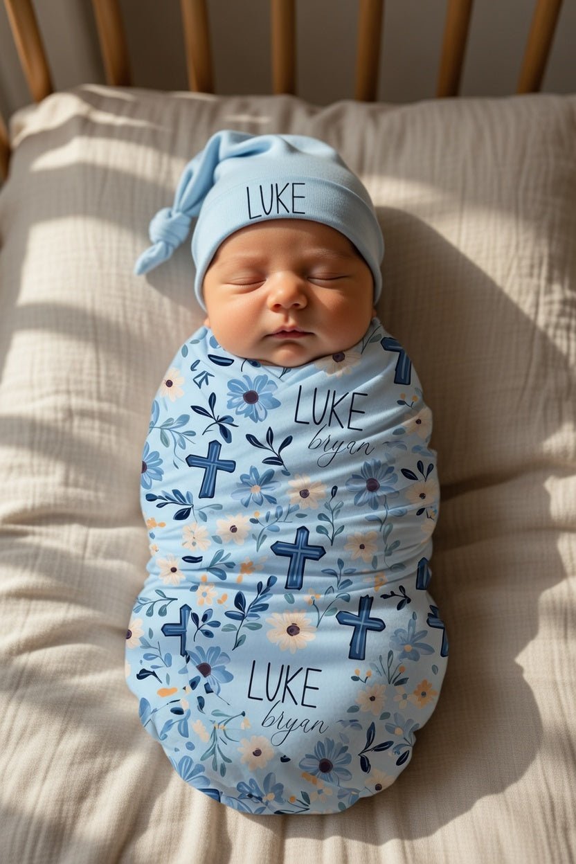 Floral Faith Blue Swaddle - Twinklette™
