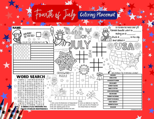 Fourth of July Coloring Placemat (TABLOID size) - Twinklette