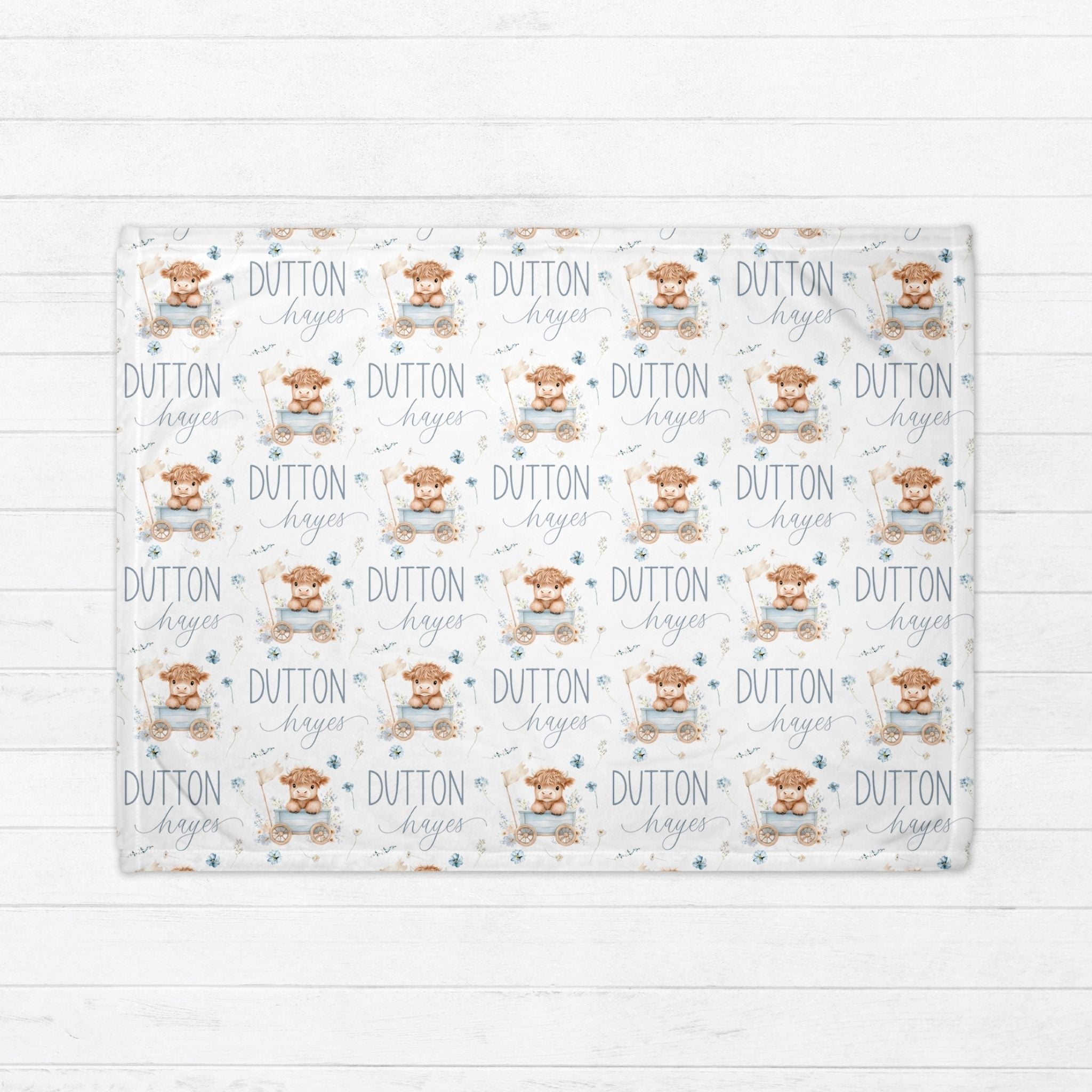 Highland Cow Blue Baby Minky Blanket - Twinklette™