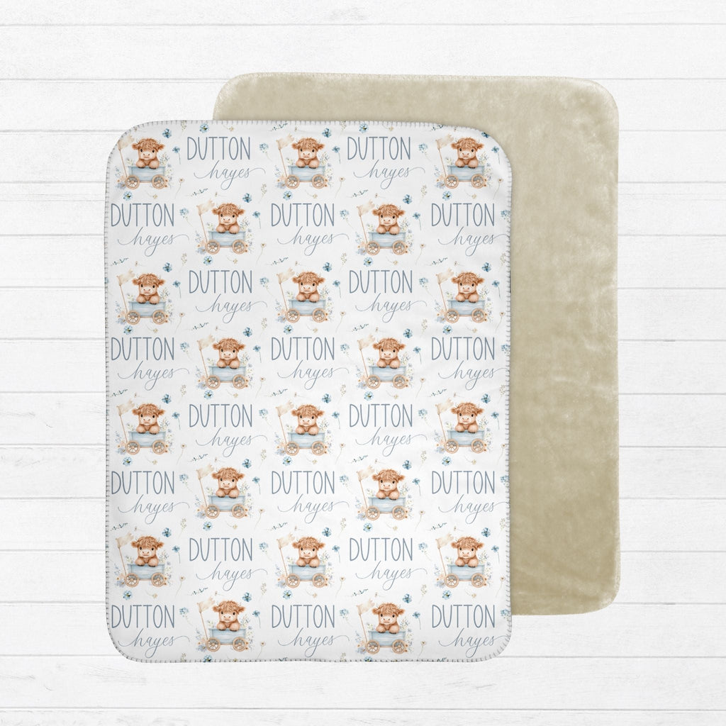 Highland Cow Blue Baby Sherpa Blanket - Twinklette™
