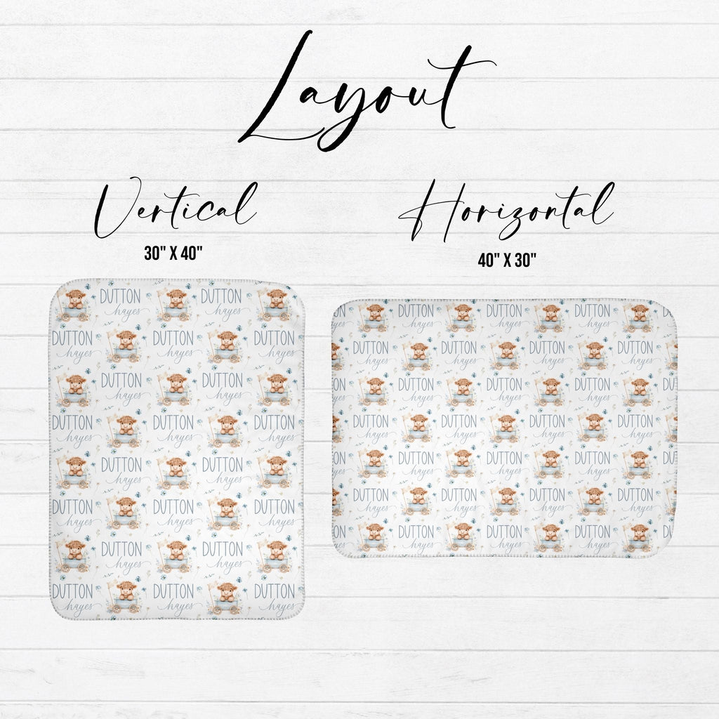 Highland Cow Blue Baby Sherpa Blanket - Twinklette™