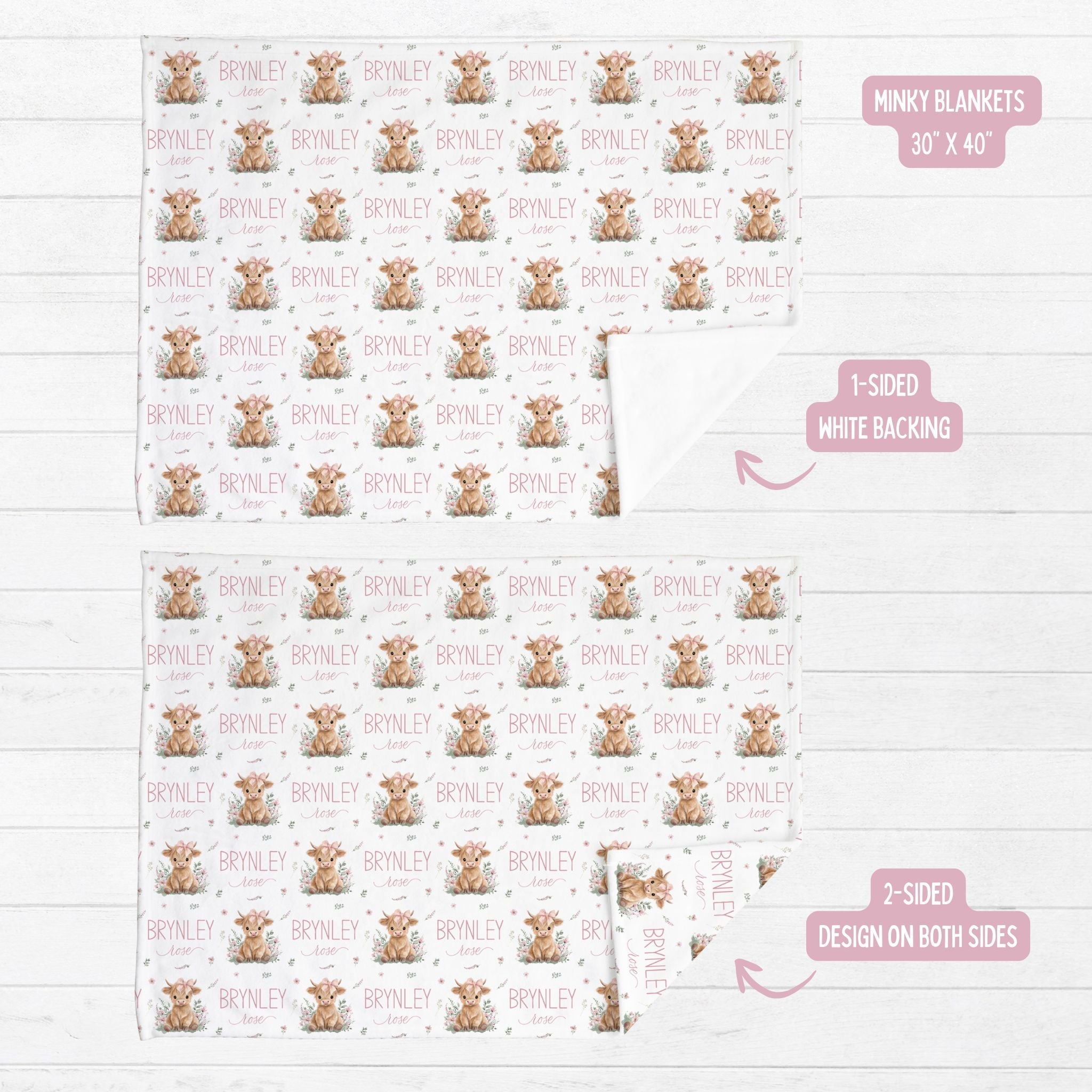 Highland Cow Pink Baby Minky Blanket - Twinklette™