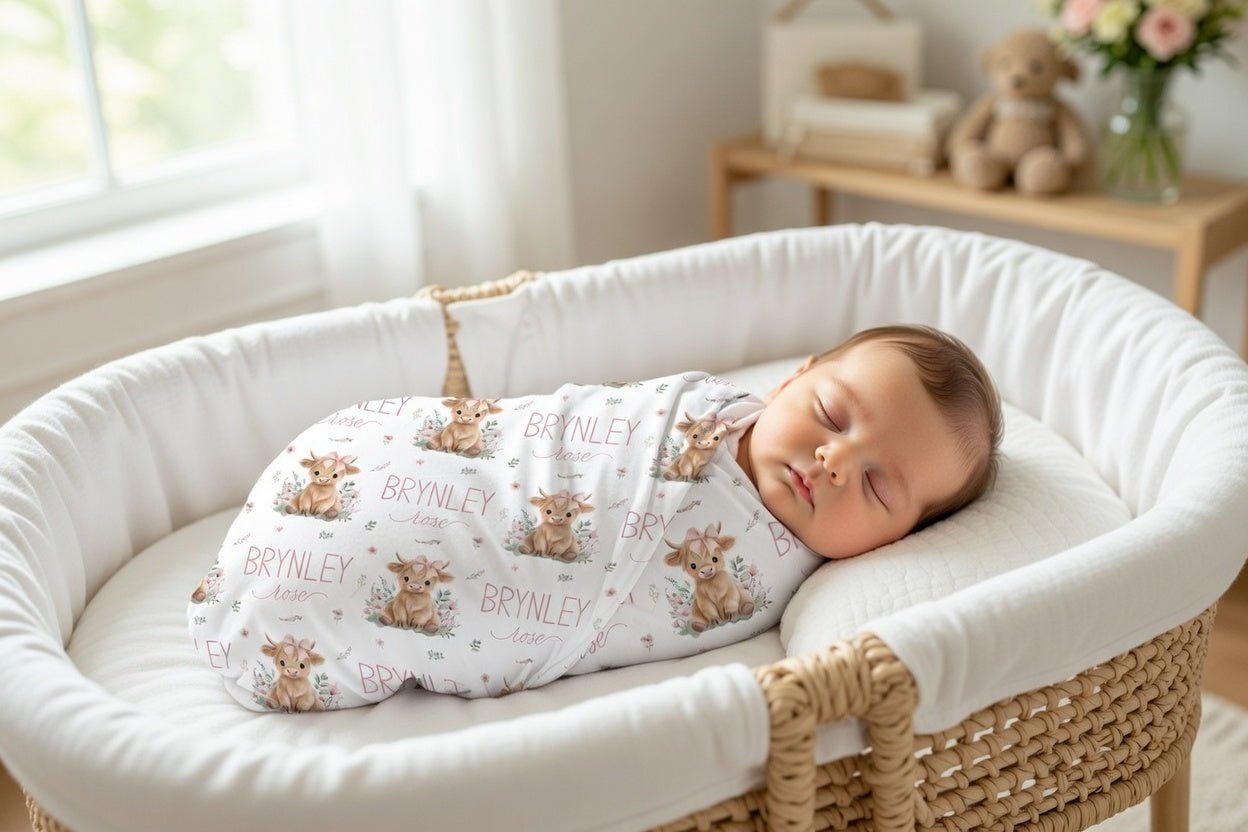 Highland Cow Pink Baby Swaddle - Twinklette™