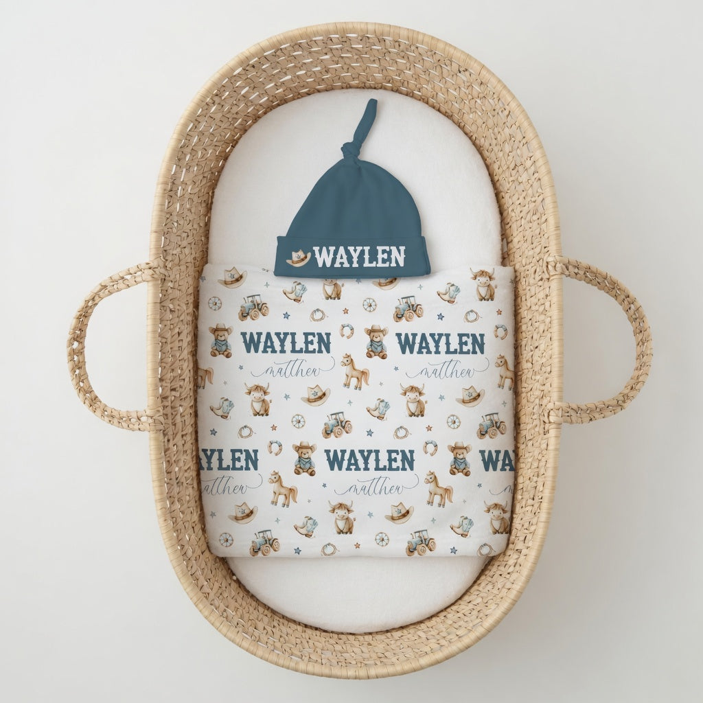 Personalized Cowboy Swaddle & Hat Set