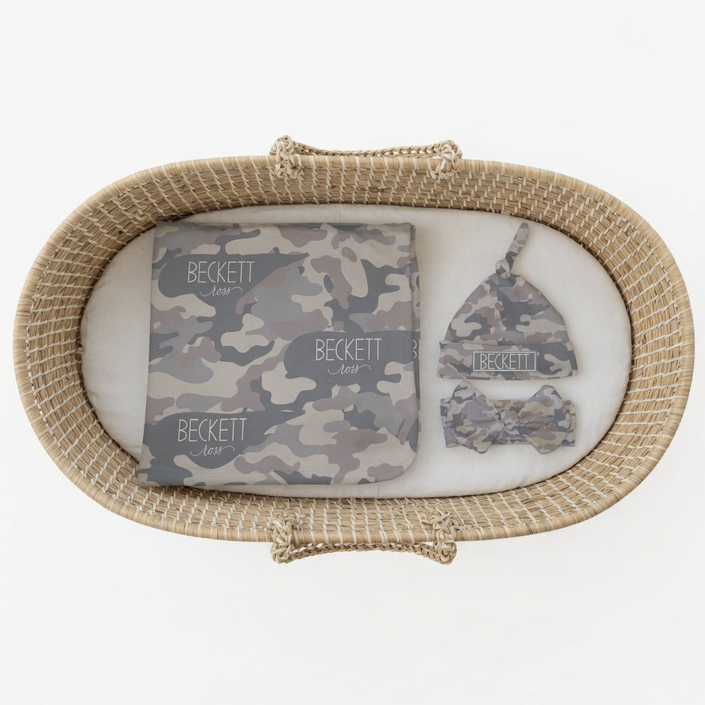 Personalized Deer Camo Swaddle & Hat Set
