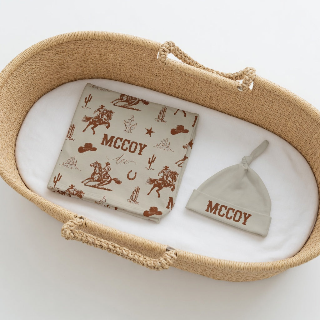 Personalized Western Swaddle & Knotted Hat Set