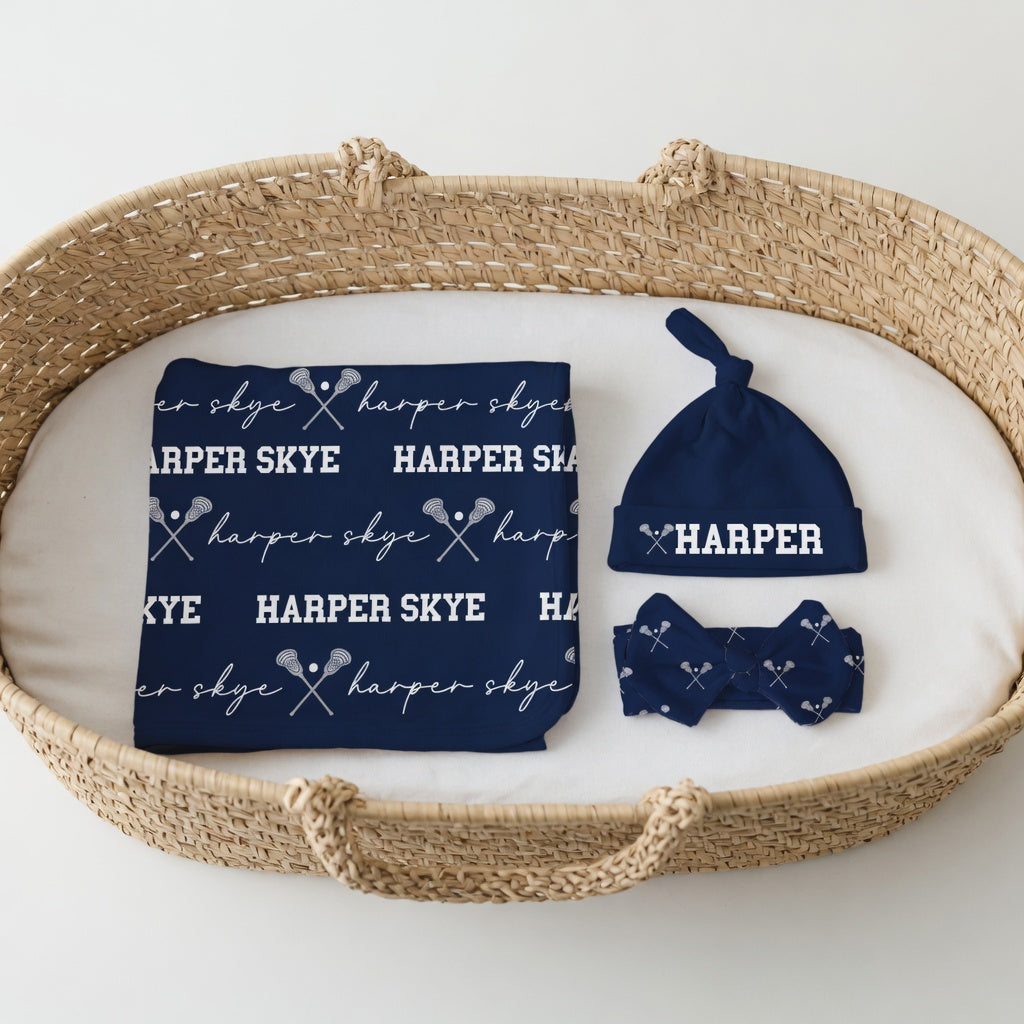 Personalized Lacrosse Swaddle & Hat Set