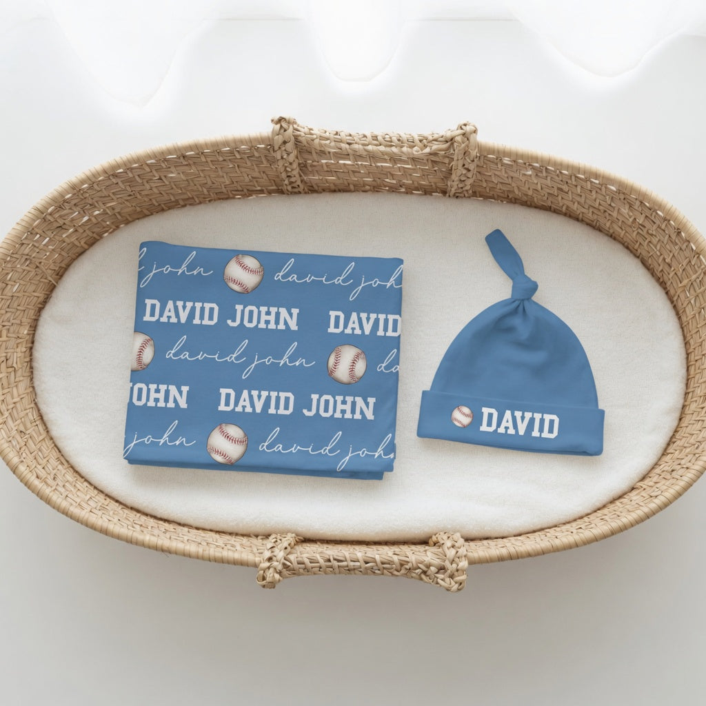 Personalized Baseball Swaddle & Hat Set