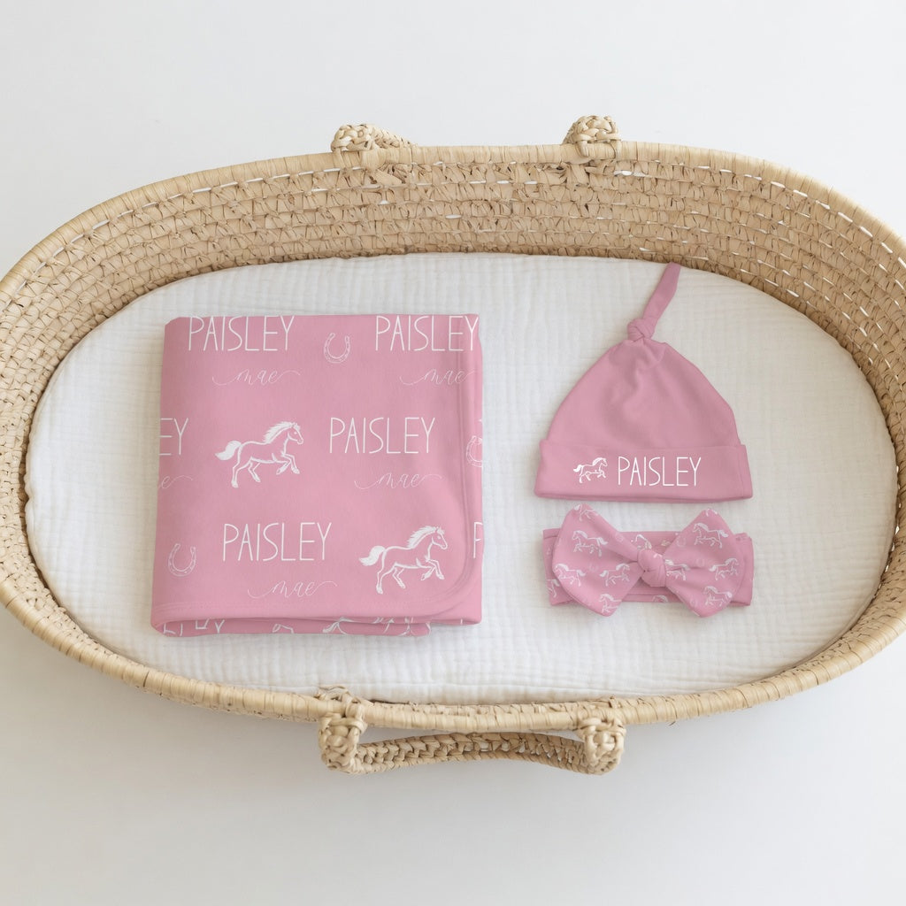 Personalized Horse Swaddle & Hat Set