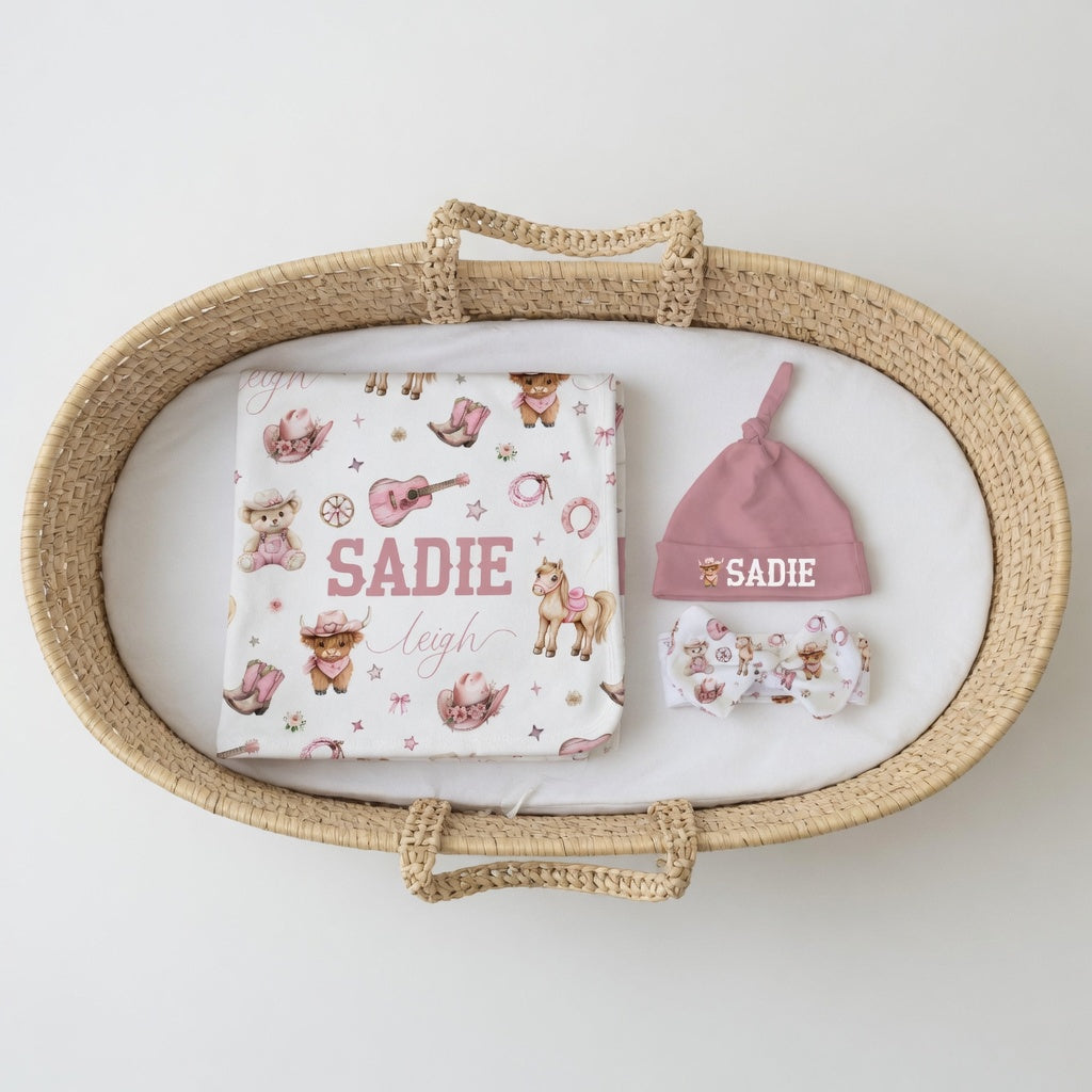 Personalized Cowgirl Swaddle & Hat Set