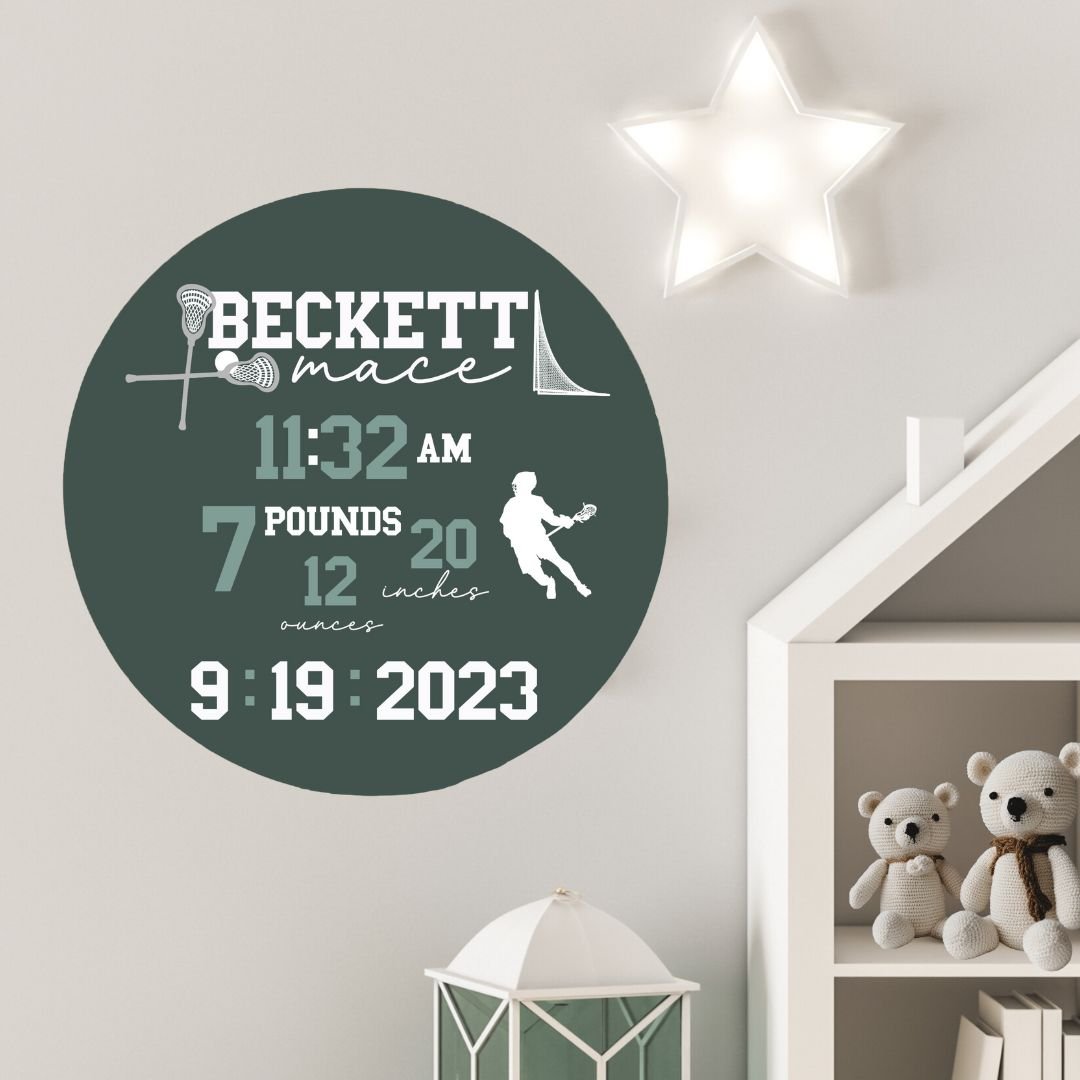 Lacrosse Baby Birth Stats Sign - Custom Lacrosse Nursery Decor - Twinklette™