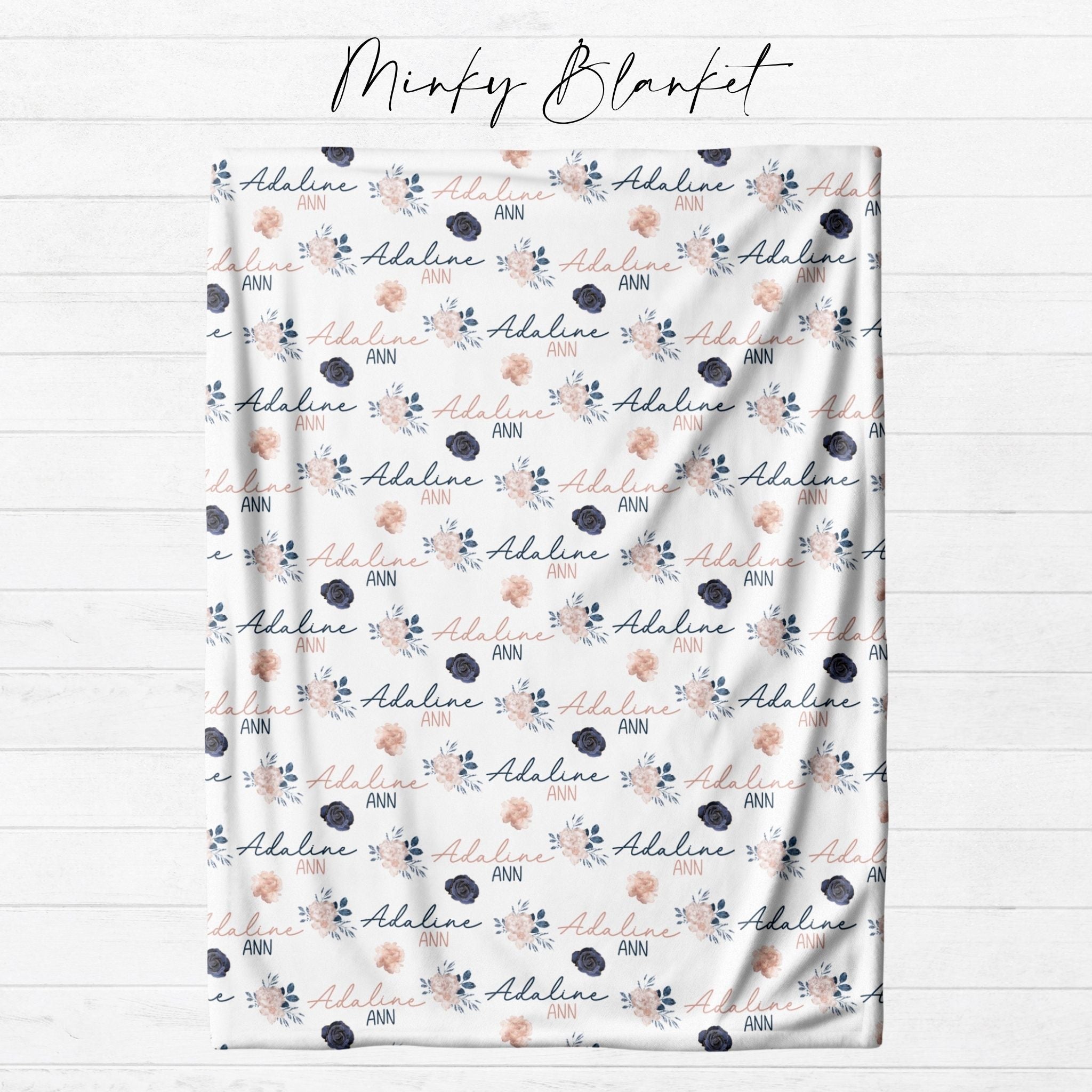 Navy Blush Floral Blanket - Twinklette™