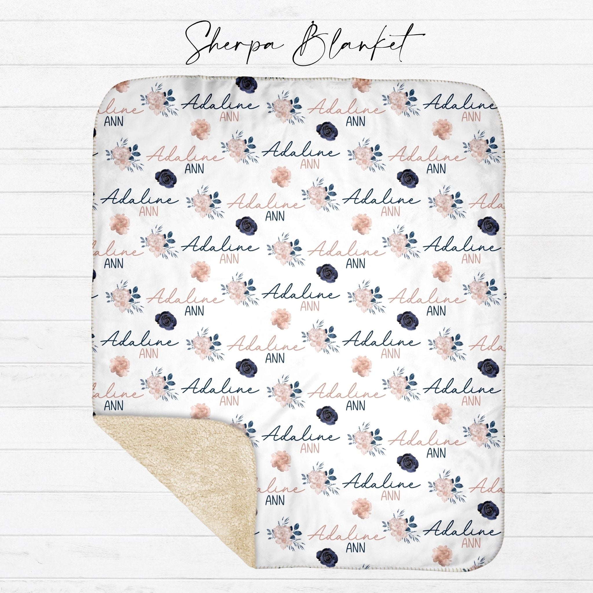 Navy Blush Floral Blanket - Twinklette™