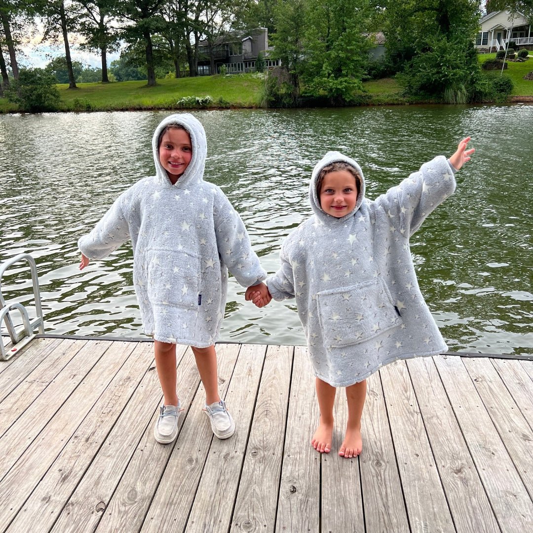 Oversized Glow in the Dark Gray Sherpa Lined Star Hoodies - Twinklette™