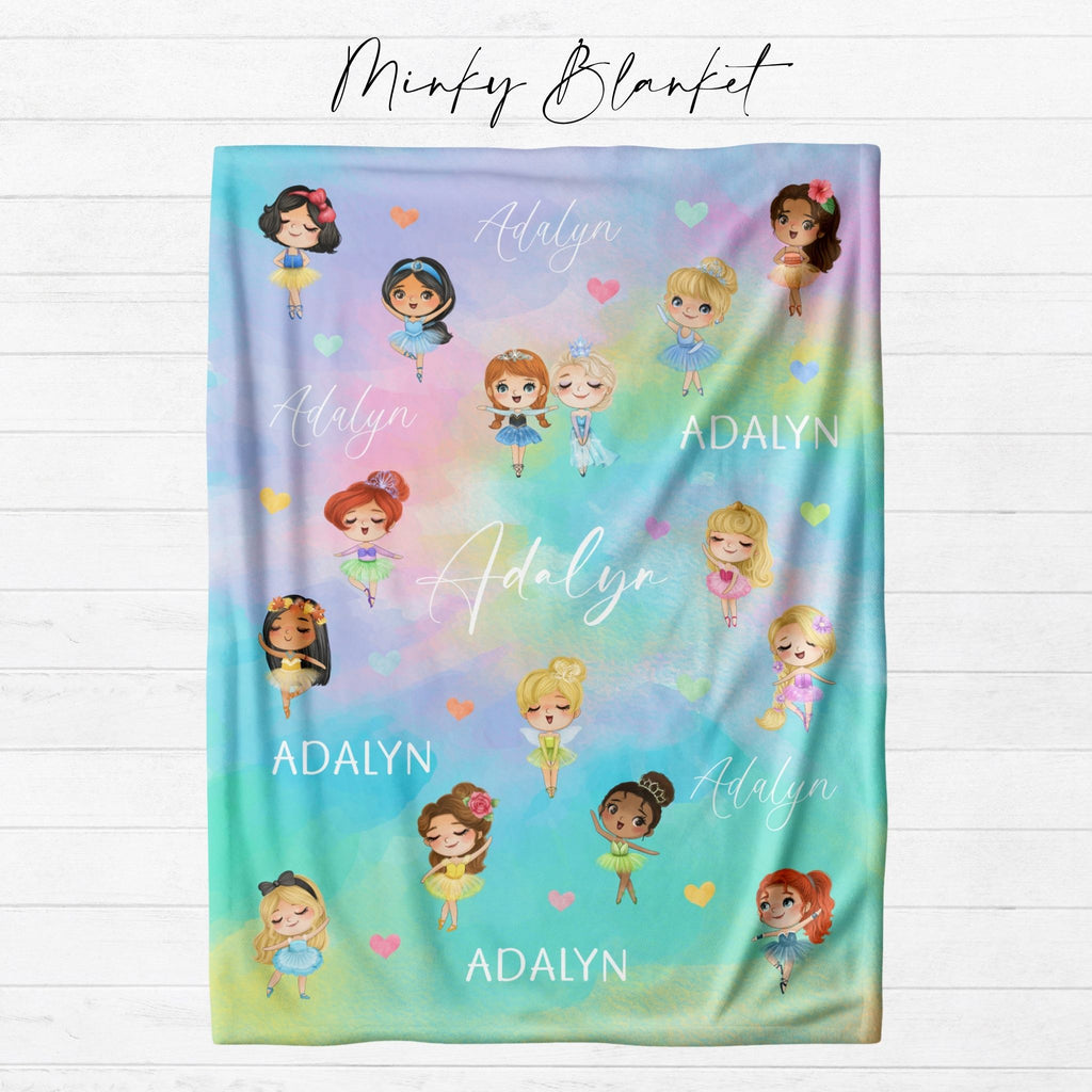 Personalized princess ballerina blanket in soft minky fabric, personalized with child's name