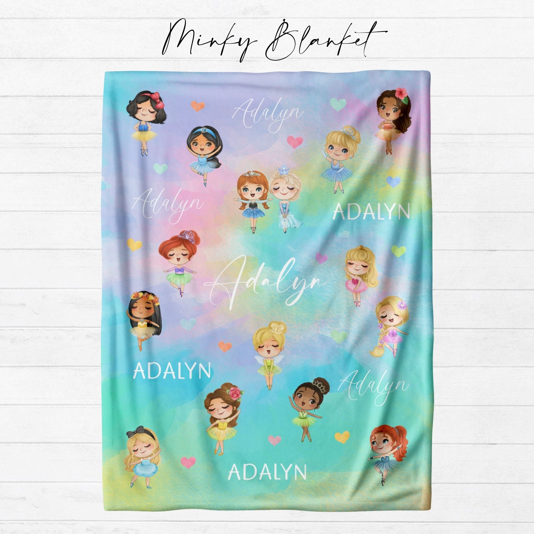 Personalized princess ballerina blanket in soft minky fabric, personalized with child's name