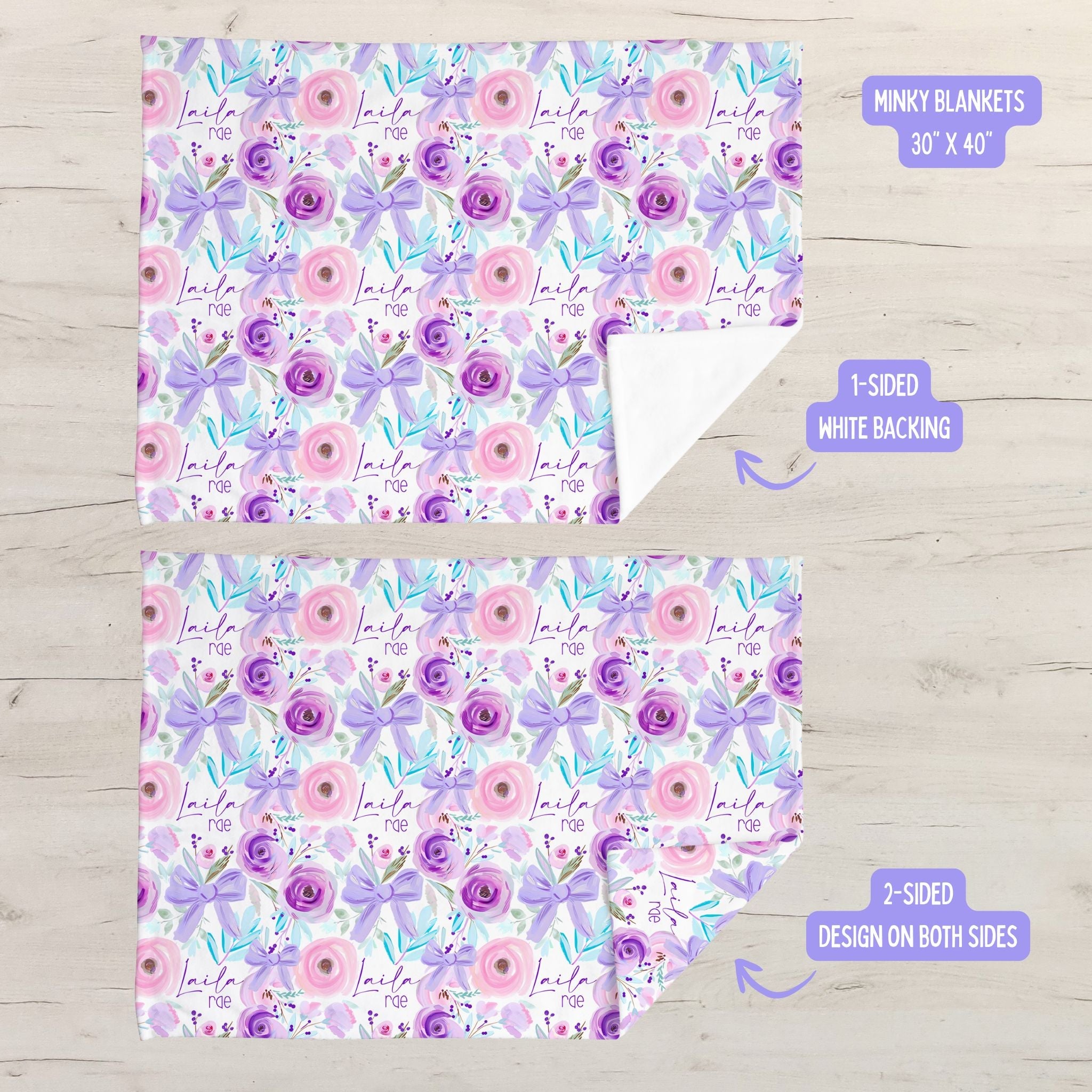 Purple Floral Bows Baby Minky Blanket - Twinklette™