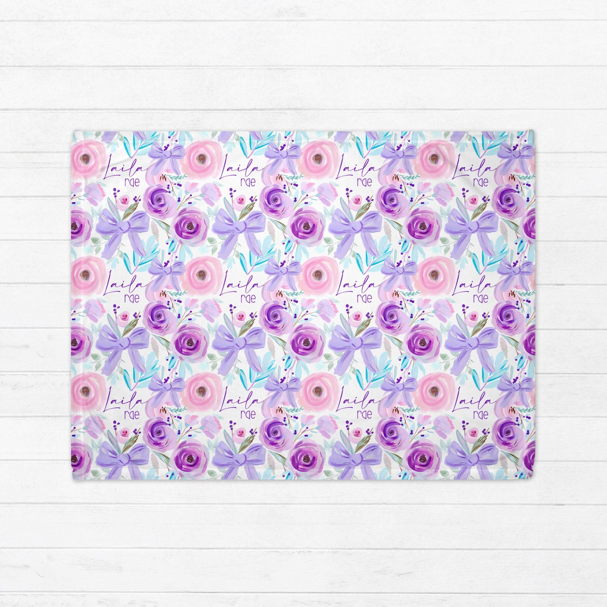 Purple Floral Bows Baby Minky Blanket - Twinklette™