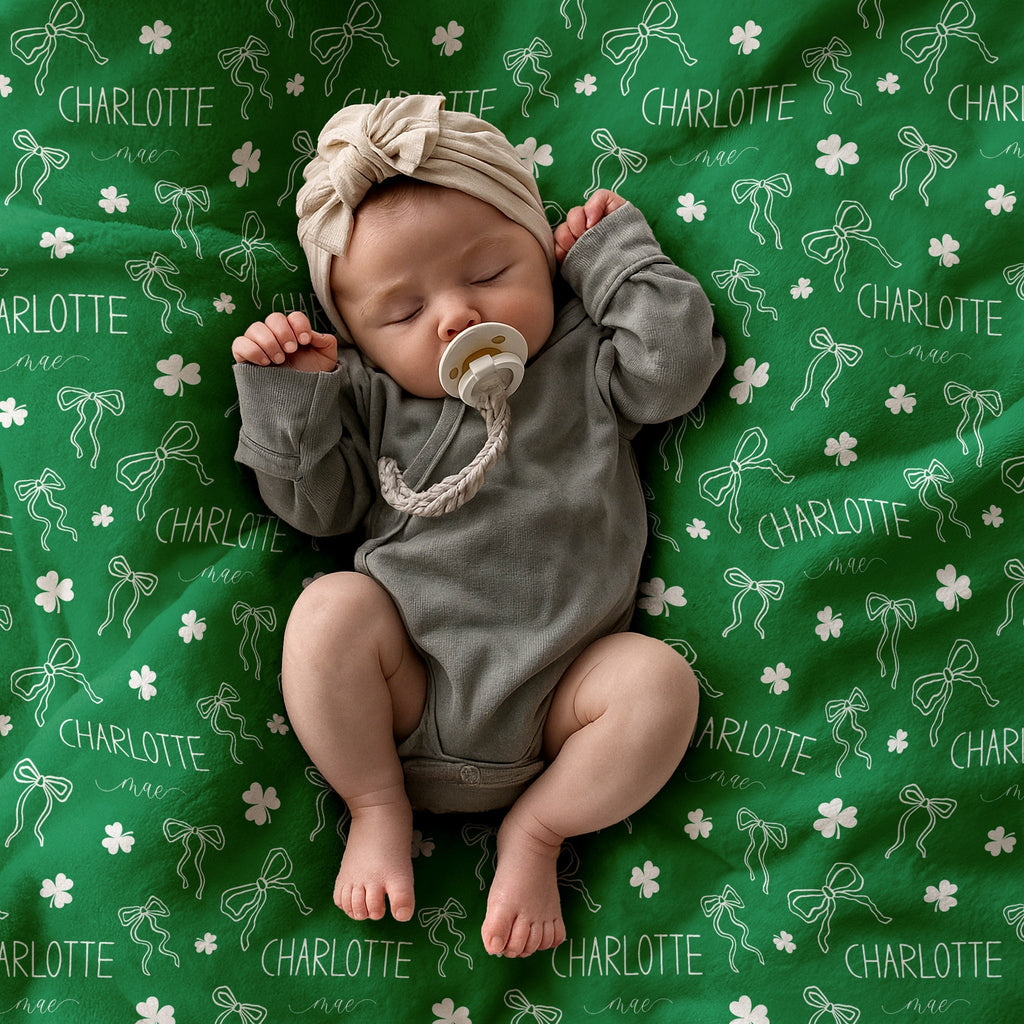 Shamrocks and Bows Minky Blanket - Twinklette™