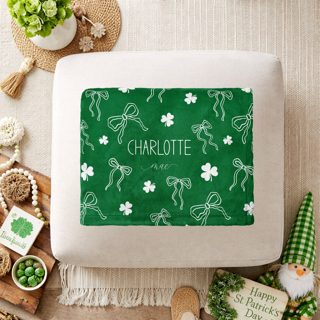 Shamrocks and Bows Minky Blanket - Twinklette™