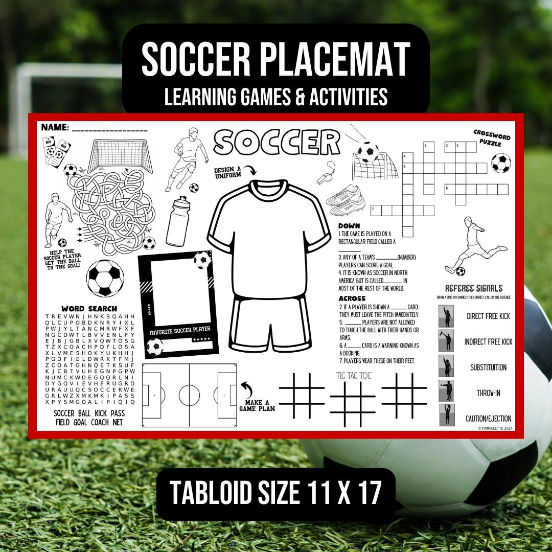 Soccer Coloring Activity Placemat: Learn Soccer - Twinklette™