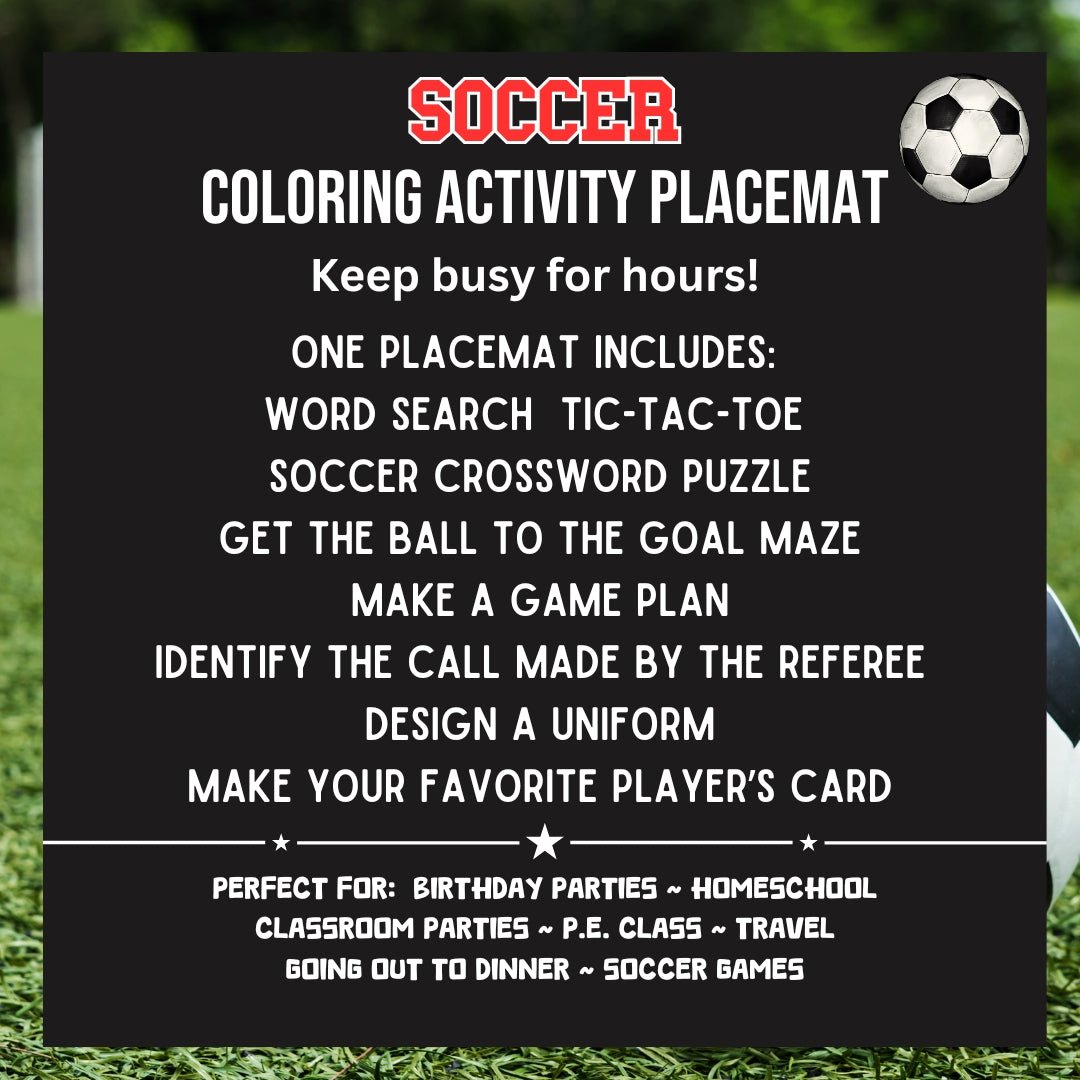 Soccer Coloring Activity Placemat: Learn Soccer - Twinklette™