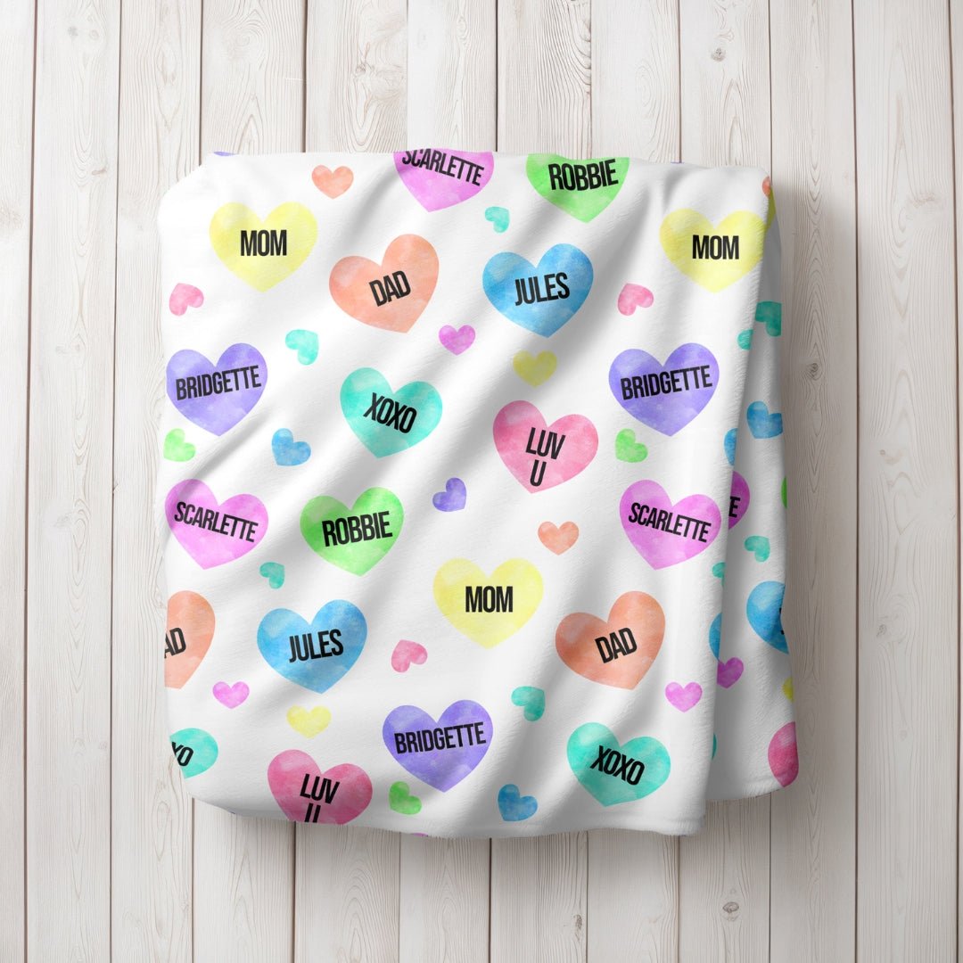 Valentine's Day Repeated Hearts Blanket - Add up to 8 Names/Phrases! - Twinklette™