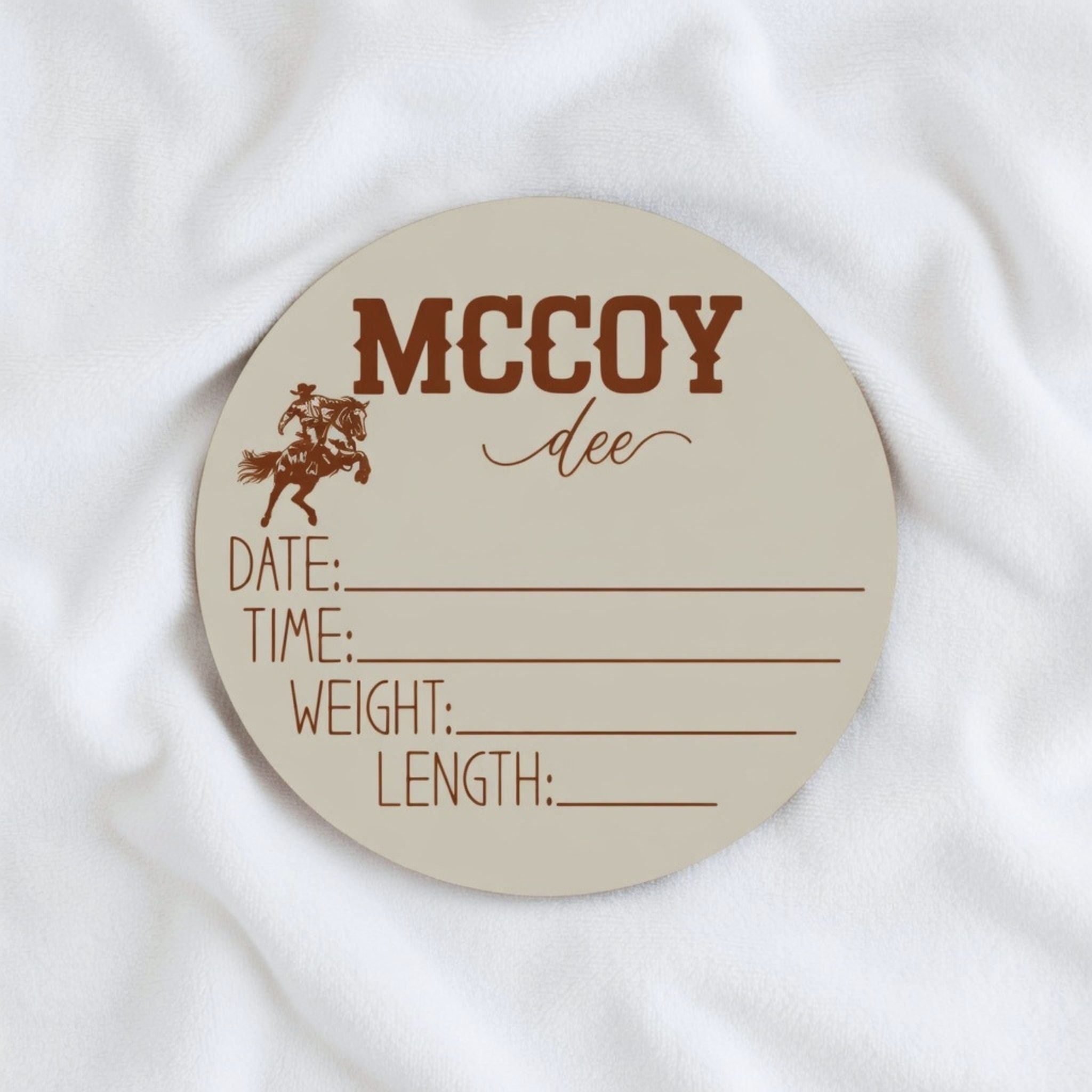 Personalized western baby birth stat sign 6 inch round sign with baby name